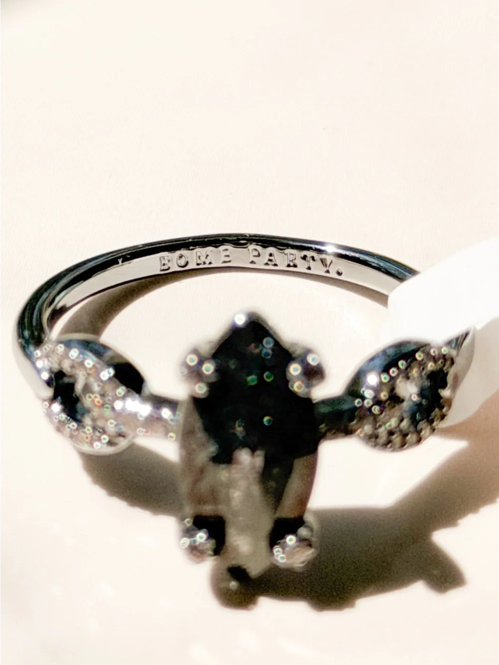 Bomb Party Symphony of 3 Lab-Created Ice Crystal Ring Rhodium Plated Size 10